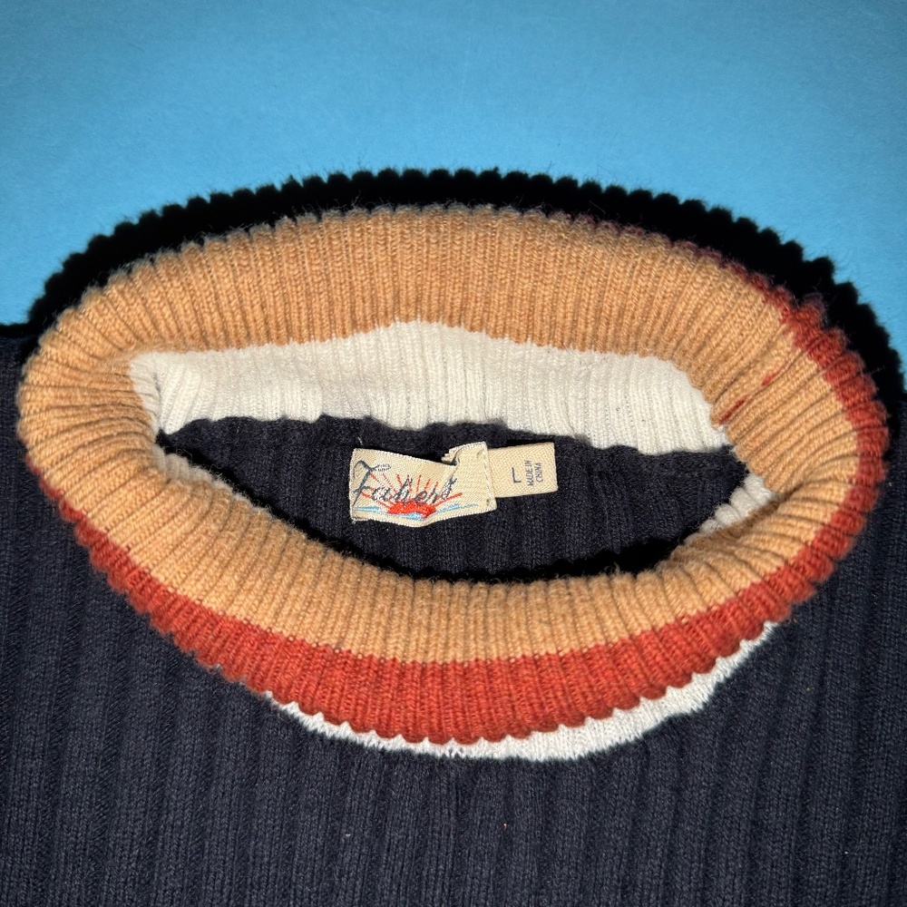 Faherty Womens Ribbed Black Retro Stripe Turtleneck Size Large Cashmere Blend - Picture 4 of 6